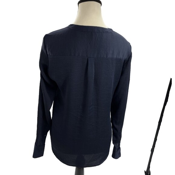 Express Womens Size XS Navy Blue V Neck Blouse Long Sleeve Career Work Top - Picture 4 of 6